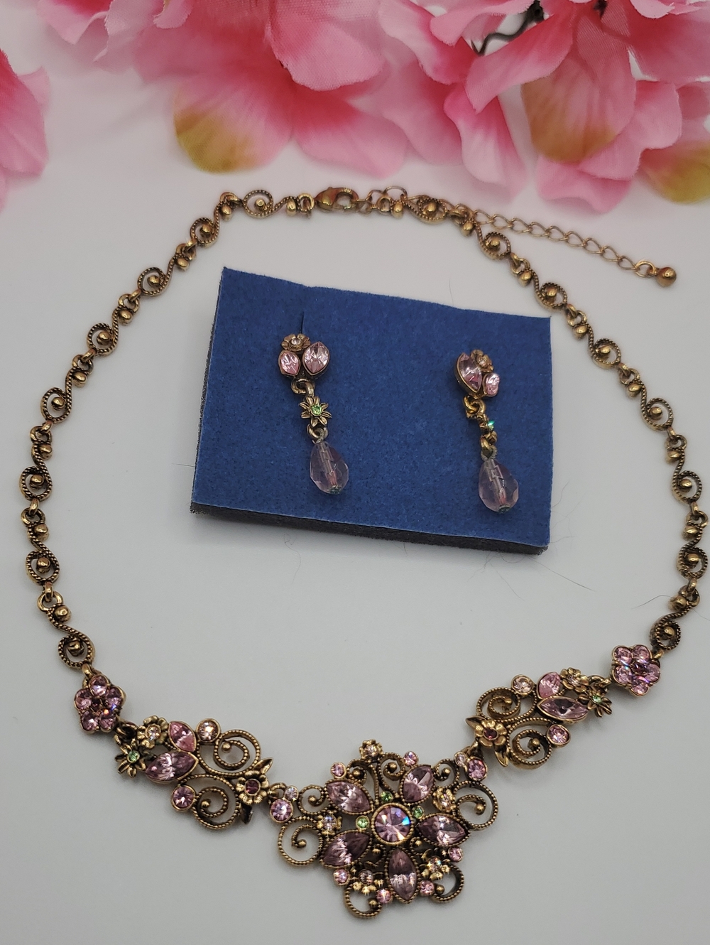 Vintage Avon Pink Crystal Necklace and Earring Set